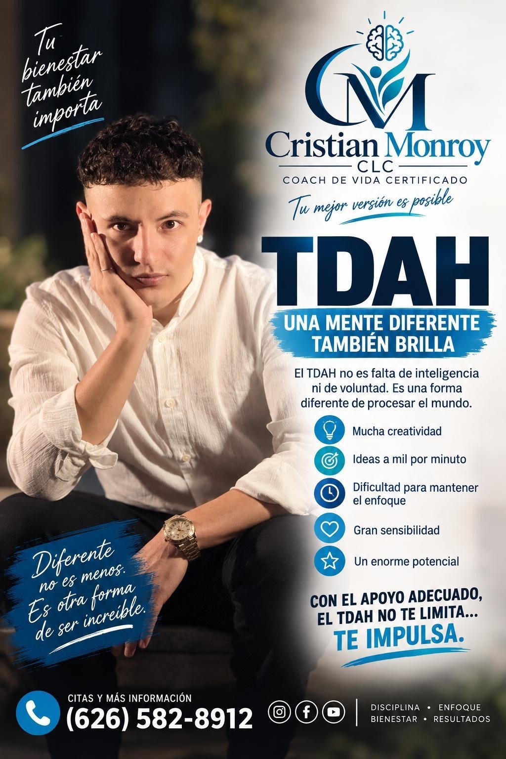 Pieza gráfica: TDAH, una mente diferente también brilla. Cristian Monroy, CLC